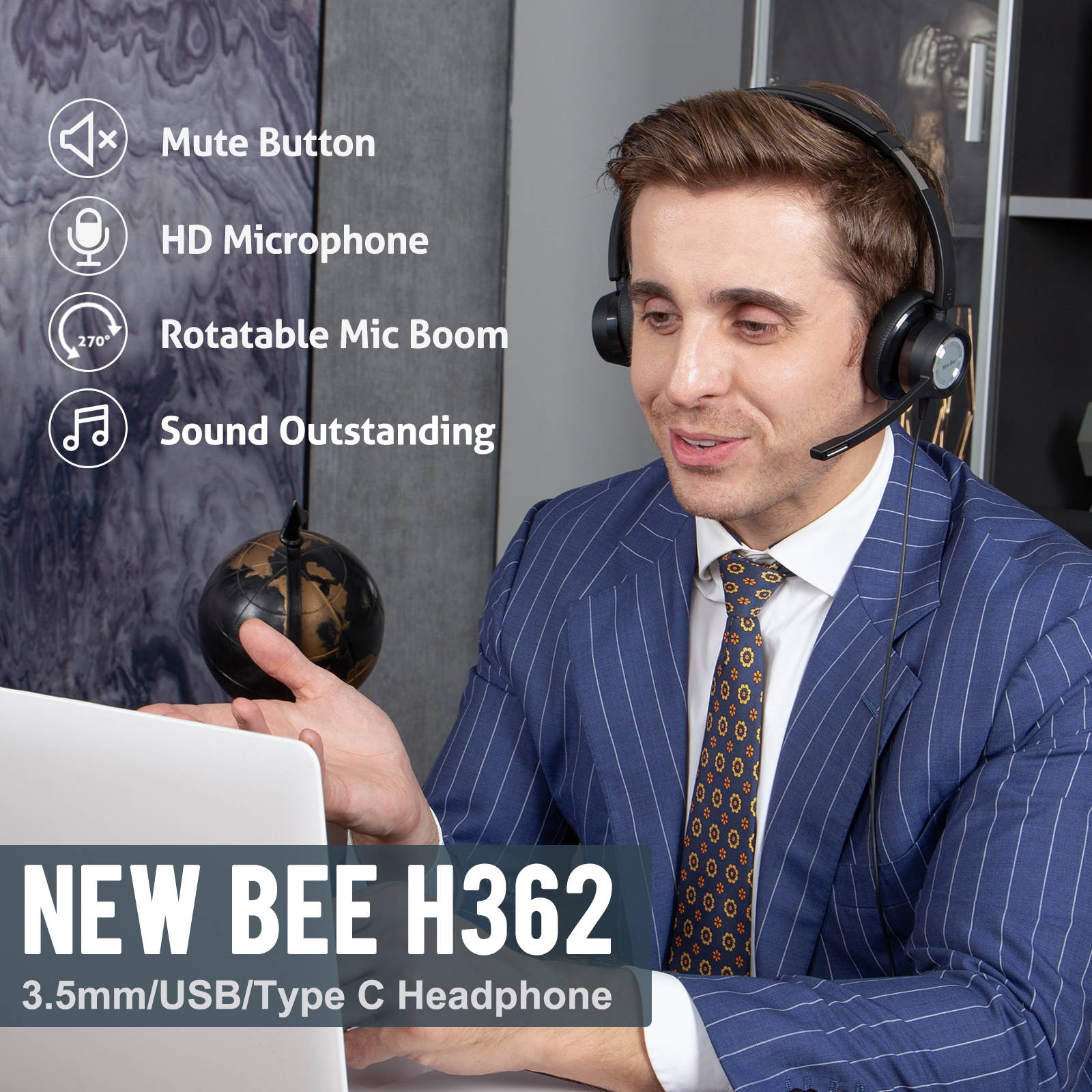 New Bee H362 USB Office Headset With Microphone